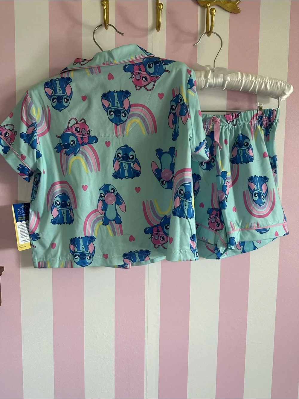 Disney Mint Blue Stitch Rainbow Short Pajama Set